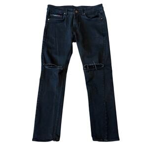 Diesel Men's Distressed Slim Fit Jean Black Size 34x26